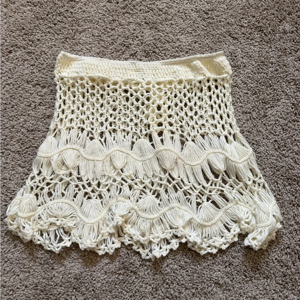 Boho Crochet Mini Skirt - Cream